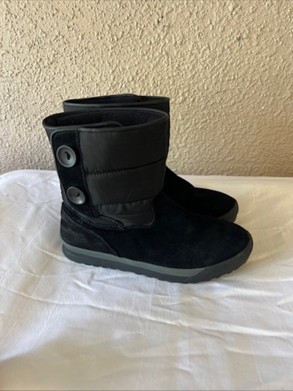 Lands' End Black Suede and Nylon Short Boots Style 394102 -Size 8